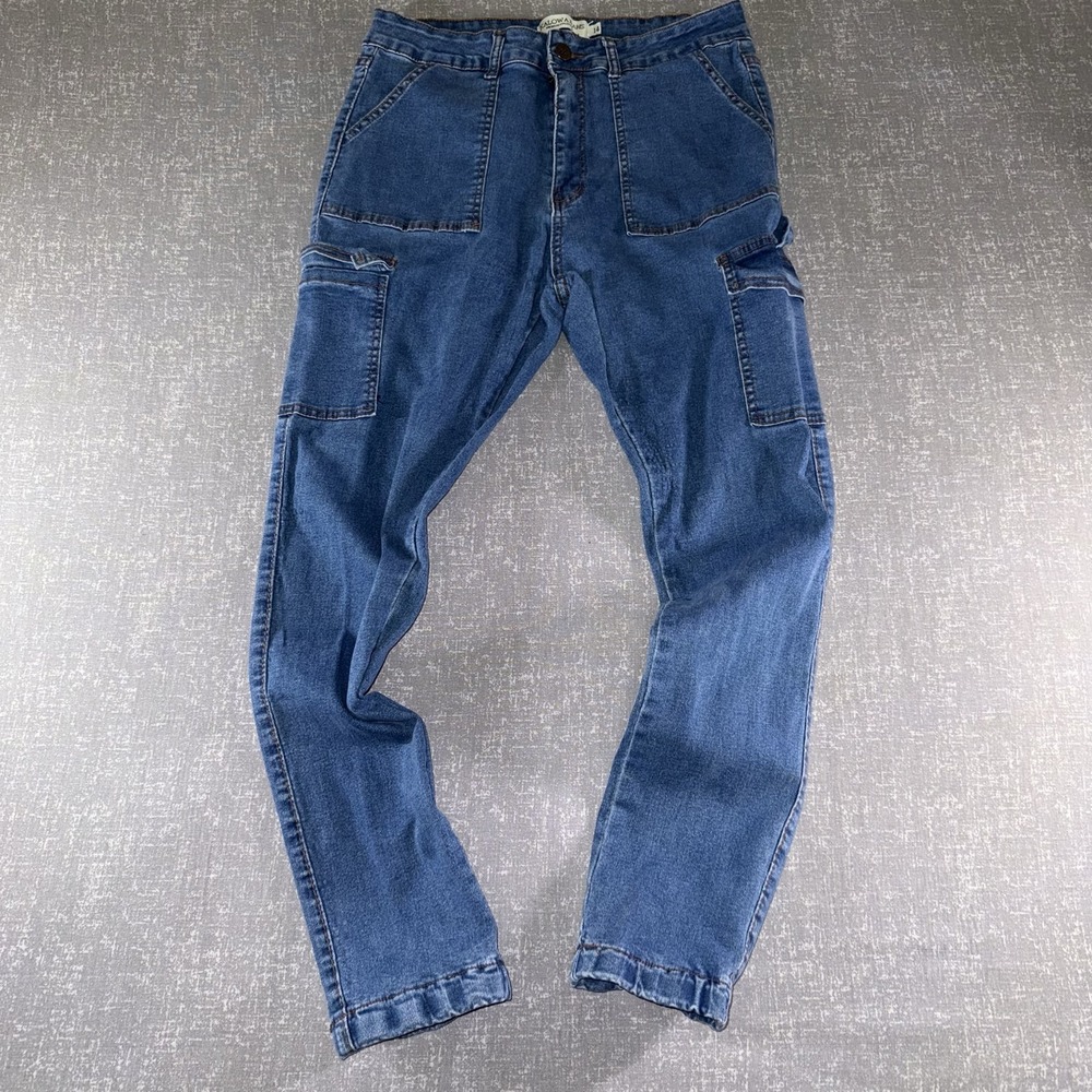 Kalowa Jeans Womens 14 Blue High Rise Cargo Pocket Relaxed Straight Denim Jeans